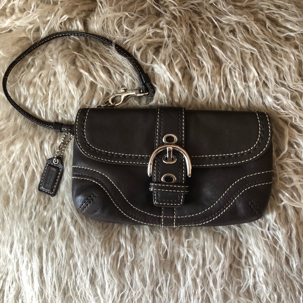 EUC Coach Wristlet - Brown with Silver Hardware